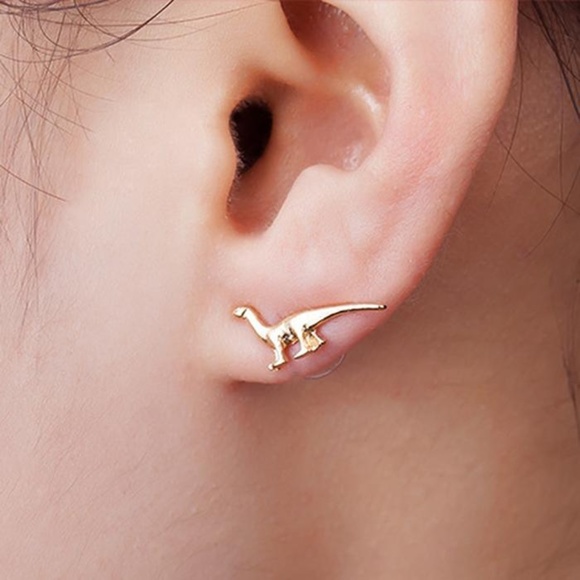 Dinosaur Earrings, Silver or Gold Available - Picture 2 of 5